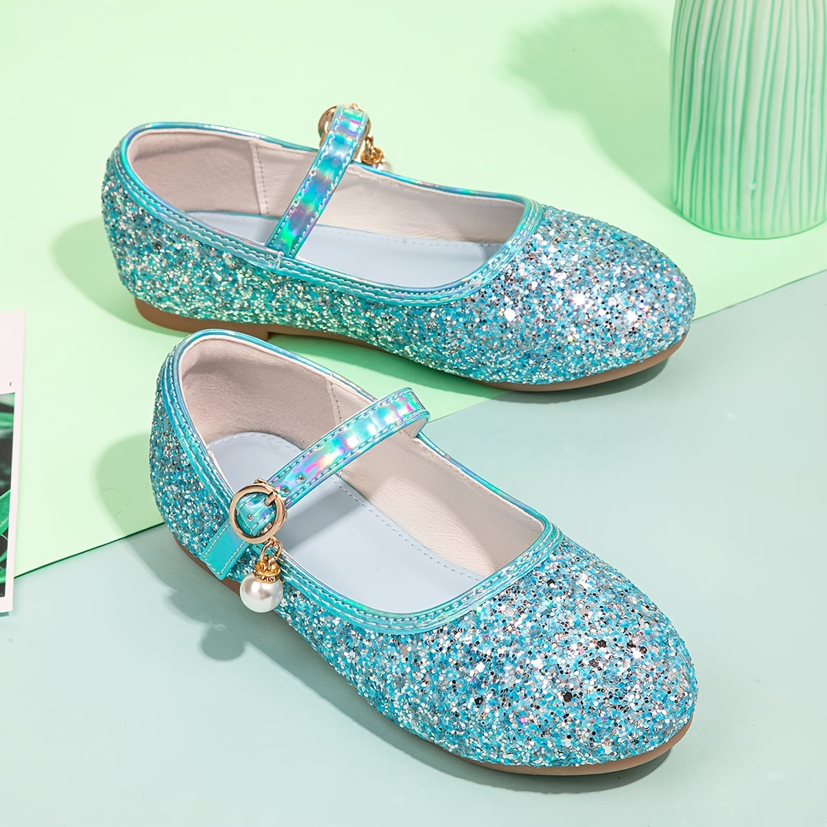 Girls Sequins Rhinestone Mary Jane Flat Shoes School Party Dress Shoes Princess Shoes For Toddler Kids Children