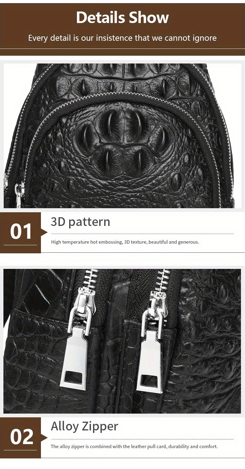 SCHLATUM Men and Women's Genuine Leather Crocodile Pattern Crossbody Bag - Large Capacity, Multifunctional for Travel, Sports & Camping