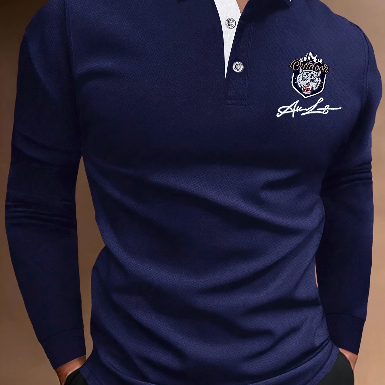 Tiger Head Anime Print Men's Casual Comfy Long Sleeve Shirt For Spring Fall, Golf Sports