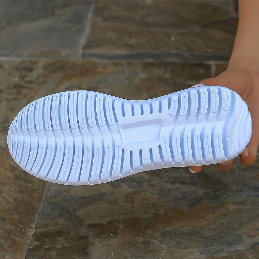 Women's Rhinestone Decor Slip-on Sneakers, Fly Woven Sports Shoes, Breathable Low Top Walking Shoes For Music Festival