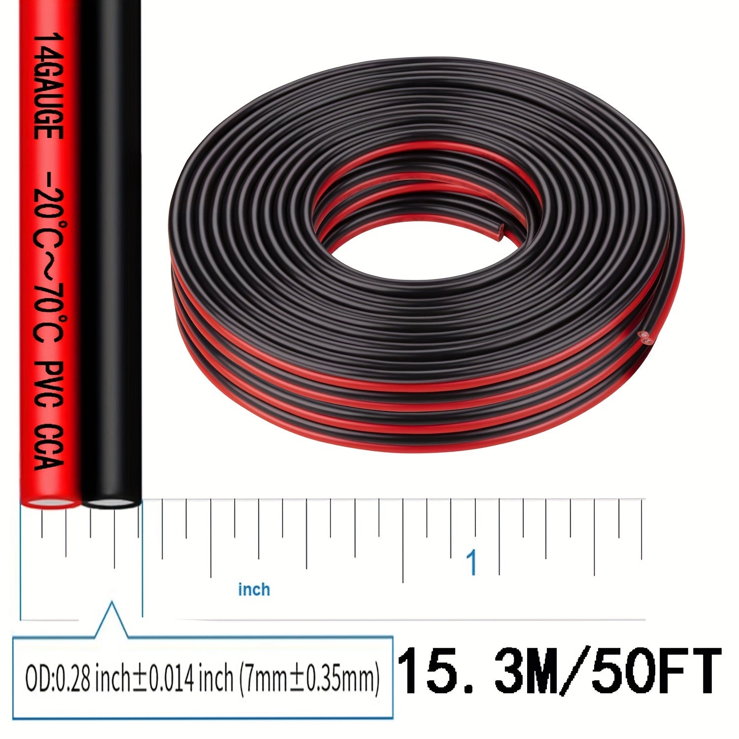 1pc 12 Gauge Twin Conductor Wire, 110V/220V Metal Electrical Cable, Red and Black PVC Insulated Copper Clad Aluminum Extension Cord for High Powered Speakers, LED, Automotive - No Battery Required