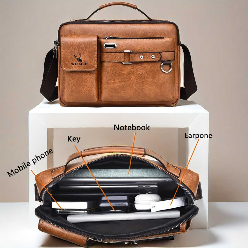WEIXIER Men's Business Crossbody Bag with Adjustable Strap, Golden-Tone Hardware