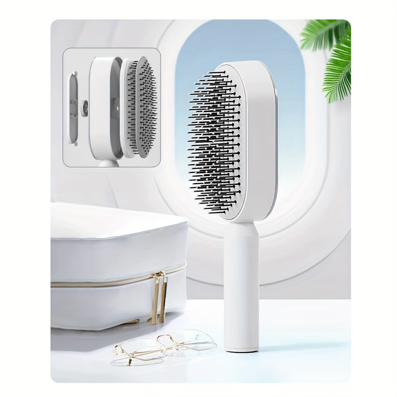 [1pc Self-Cleaning Hair Brush] 1pc Self-Cleaning Hair Brush, Press-type Cleaning Design Air Cushion Massage Comb, Central Hollow Cushion Comb