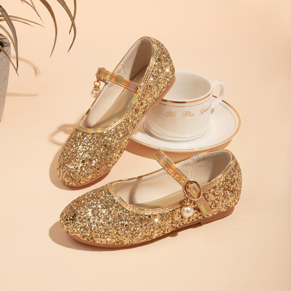 Girls Sequins Rhinestone Mary Jane Flat Shoes School Party Dress Shoes Princess Shoes For Toddler Kids Children