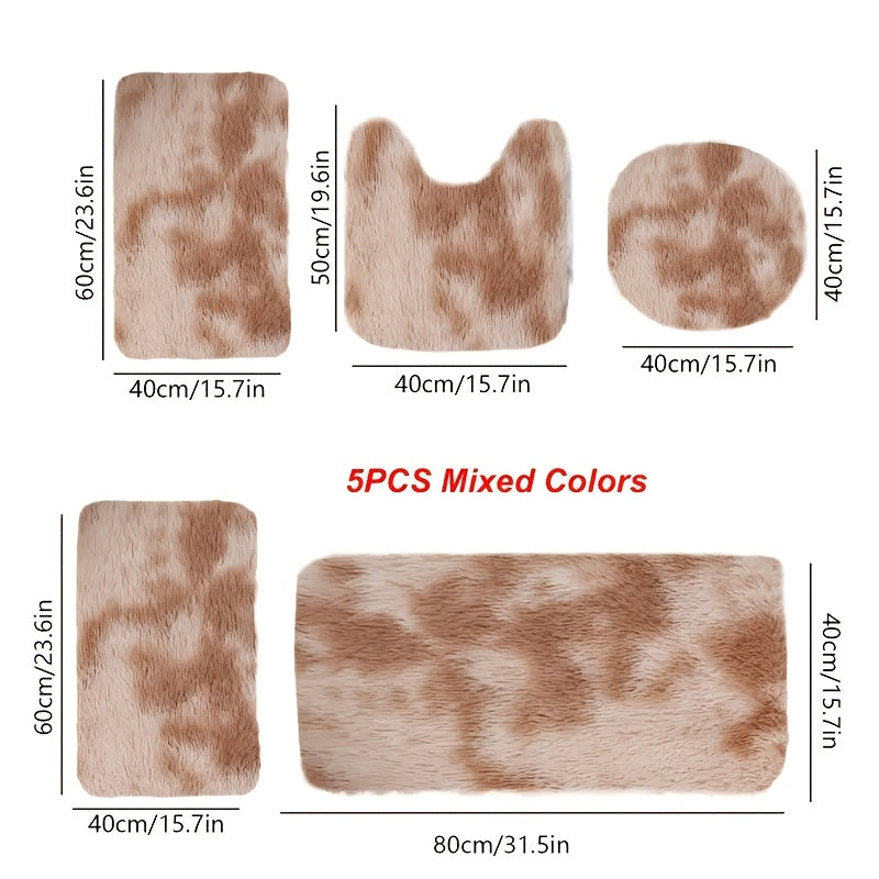 A Set of 5 Tie-Dye Bathroom Mats, Featuring 5 Universal Soft Long-Haired Rugs That Are Absorbent, Non-Slip, Thick, Machine Washable, And Quick-Drying, Making Them Perfect for Bathroom Decor, Bathtubs, Toilet Floors, And Showe