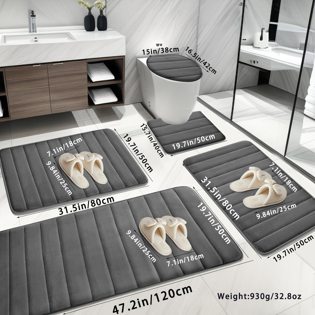 5pcs Ultra Absorbent Luxury Memory Foam Bath Mat Set - Plush, Non-Slip, Soft Polyester Blend Rugs - Machine Washable, Quick Dry, Ideal for Sink, Tub, Shower, Toilet, Bathroom Mat in Black, Dark Gray, Light Gray, Blue, Brown