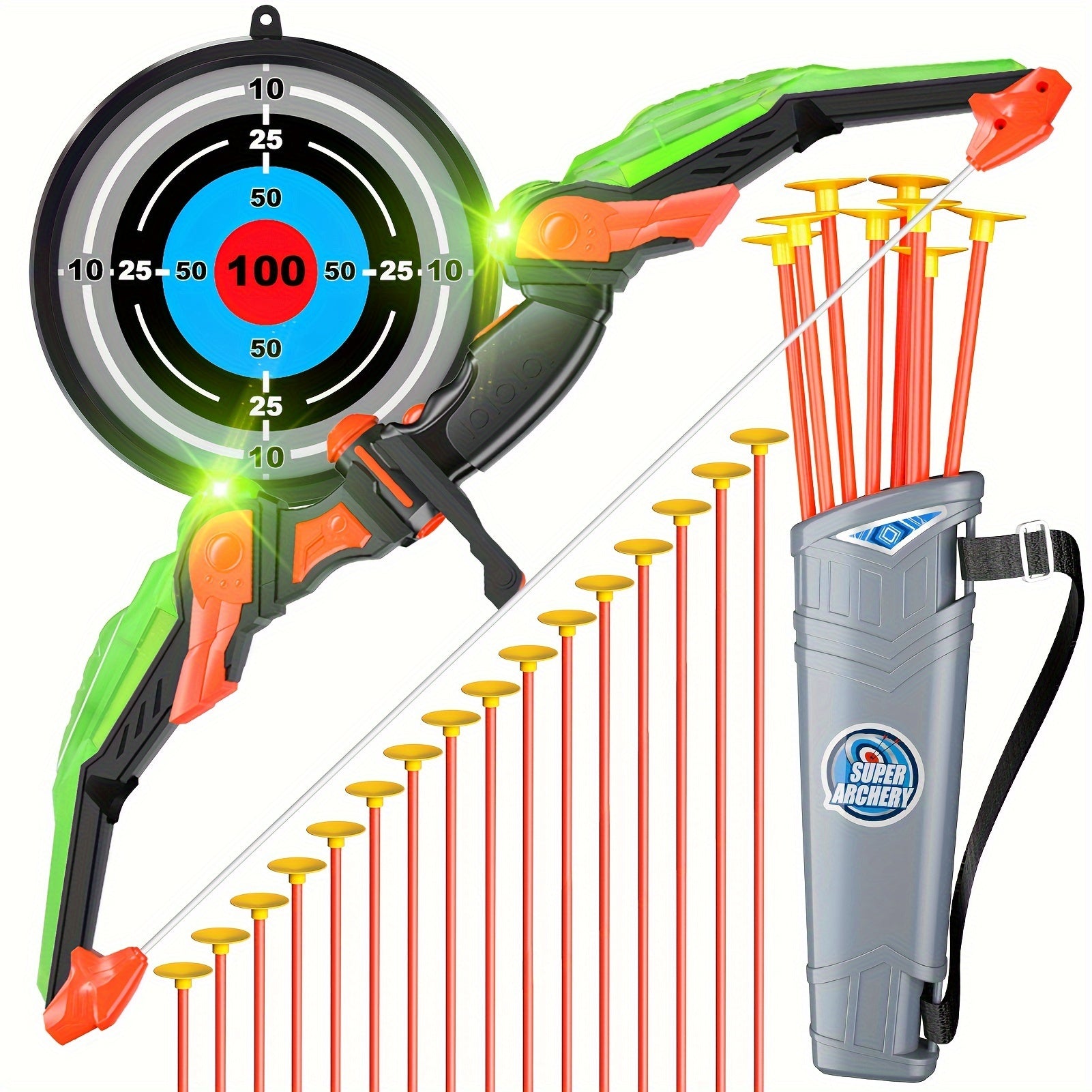 Bow And Arrow Archery Set Toys With Light-up LED Including 32 Suction Cup Arrows, Indoor Outdoor Bow And Arrow Toys Gifts Halloween Christmas Gift