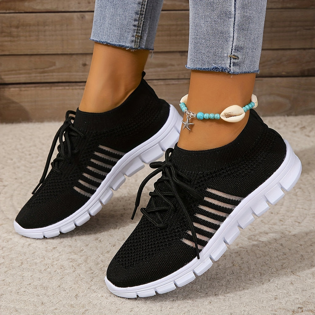Women's Knitted Sports Shoes, Breathable & Lightweight Low Top Running Sneakers, Casual Outdoor Gym Jogging Trainers Plus Size