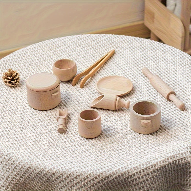Montessori Wooden Play Kitchen Set for Kids - Pretend Tea Time & Home Experience, Educational Sensory Toys for Preschoolers