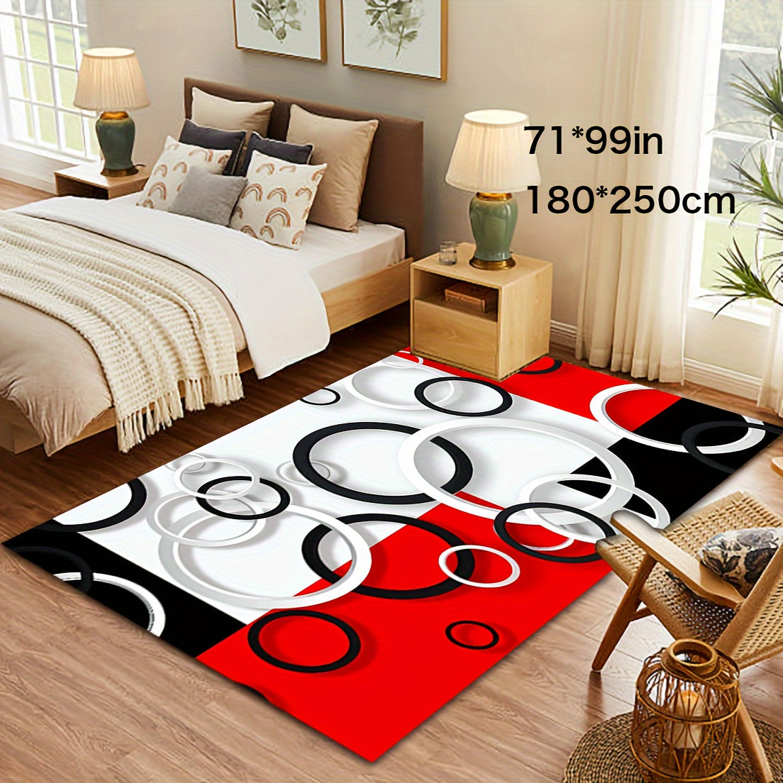 Luxury Modern Black, White & Red Circle Pattern Area Rug - Ultra-Soft Crystal Velvet, 800gsm, Non-Slip Backing, Machine Washable for Living Room, Bedroom, Kitchen, and More, Rugs for Living Room, Plastic Dot Pattern, Winter W