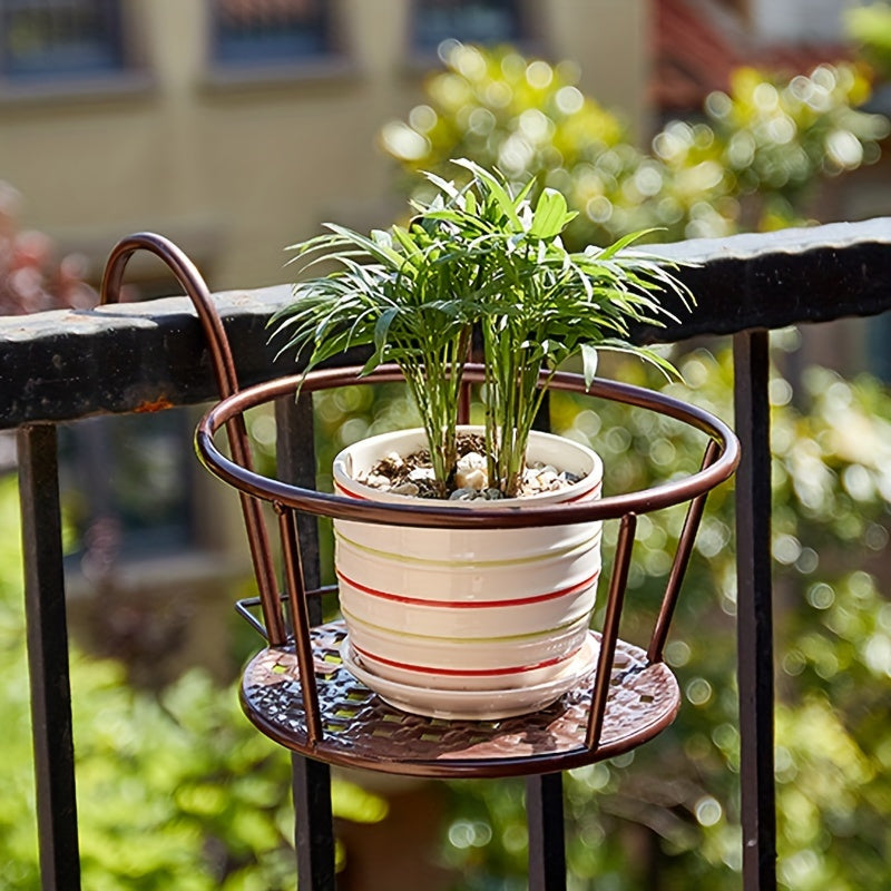 2pcs, Contemporary Metal Balcony Flower Rack, 8.66" Hanging Outdoor Railing Flower Pot Holder, Indoor Iron Guardrail Bonsai Stand For Home Garden Decor