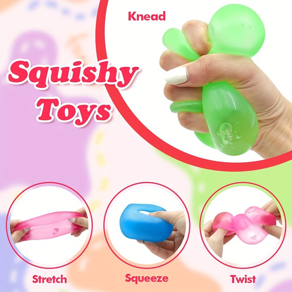 3 Pack Stress Squishy Cube - Sensory Fidget Toy For Adults And Kids, Anxiety Relief Toys With Filling In Pink Blue Green, Squishy Ice Funny Fidget Stress Balls Calming Toys For Autism & ADHD Children