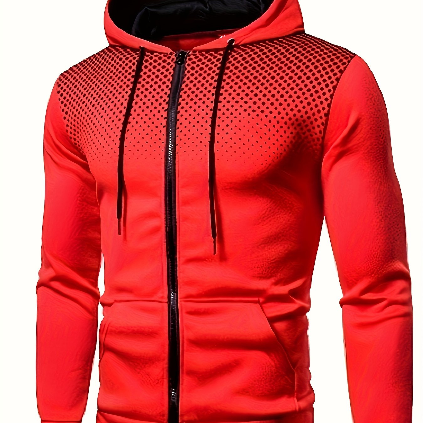 Men's Stylish Polka Dot Hooded Sweatshirt Jacket - Casual Sports Fashion for Winter & Autumn - Zip-Up Drawstring Hoodie with Pockets