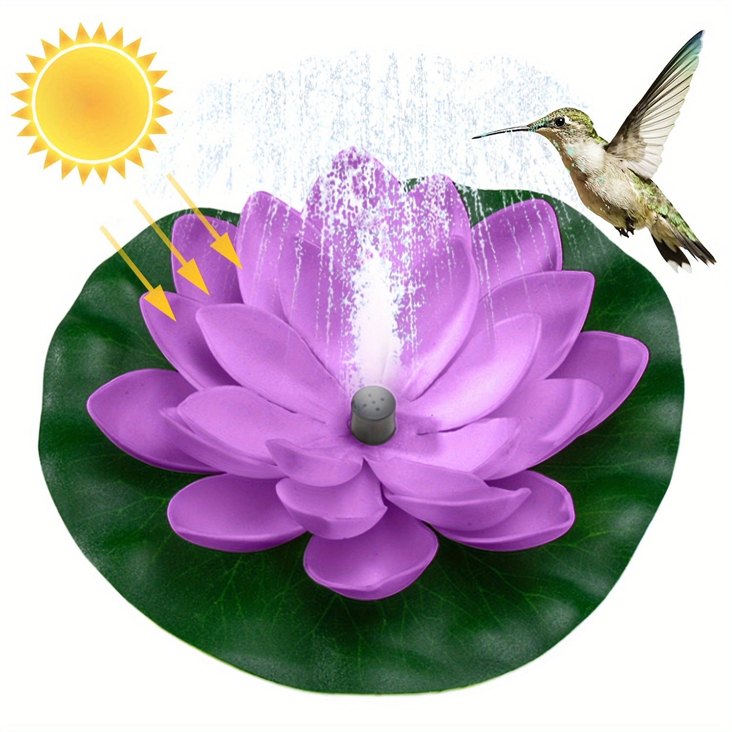 1 Set 1.5W Solar Lotus Fountain Pump, 3m/118 Inch Split Extension Cable, Upgraded To 8 Solar Fountain Nozzles, Suitable For Bird Bath, Bird Bath Drinking Water Pool, Pond And Garden Decoration Water Features (Battery Free)