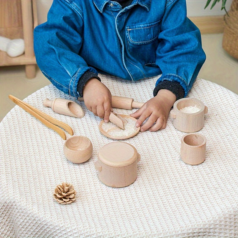 Montessori Wooden Play Kitchen Set for Kids - Pretend Tea Time & Home Experience, Educational Sensory Toys for Preschoolers
