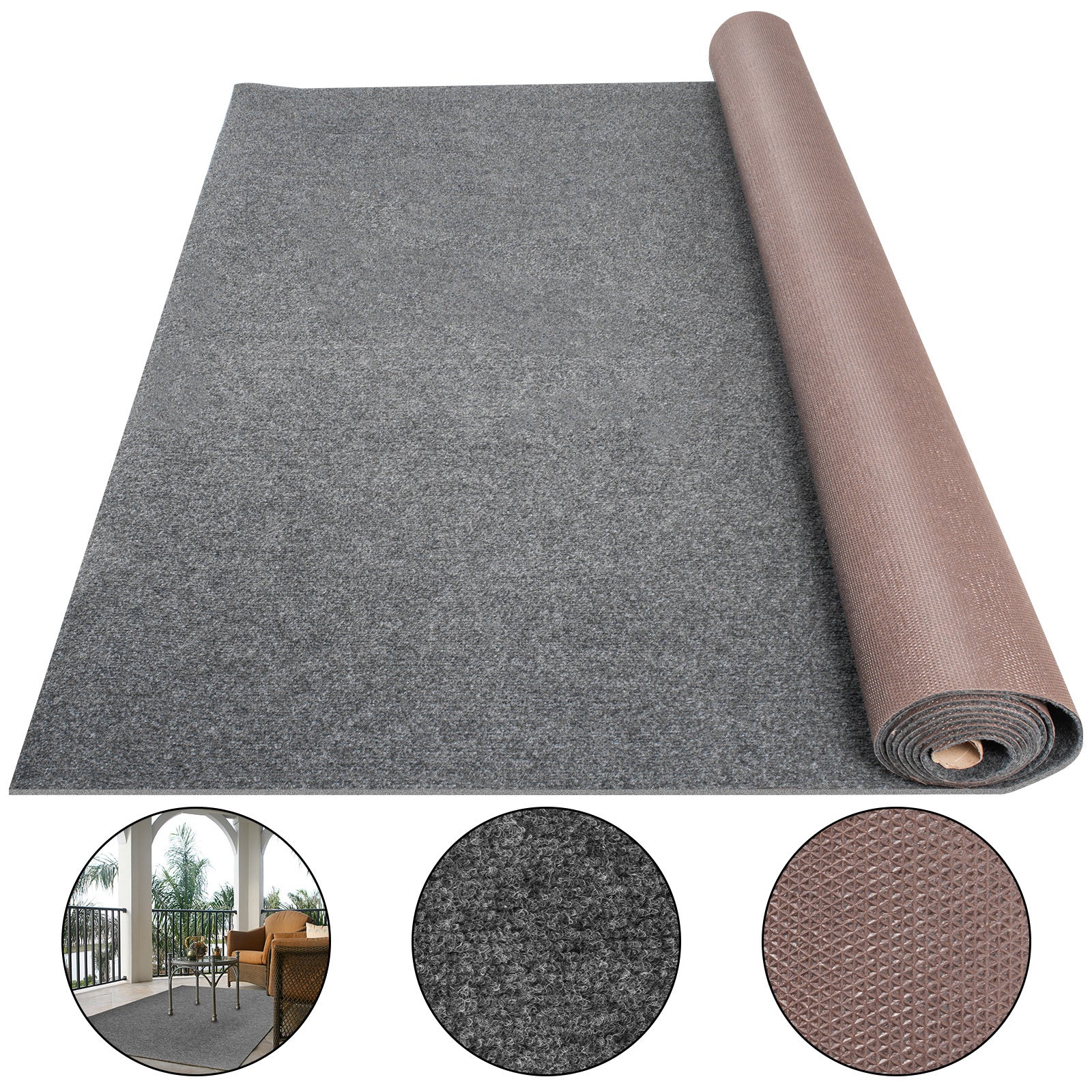 VEVOR Gray Marine Carpet 6 ft x 18 ft Boat Carpet Rugs Indoor Outdoor Rugs for Patio Deck Anti-Slide TPR Water-Proof Back Cut Outdoor Marine Carpeting Easy Clean Outdoor Carpet Roll