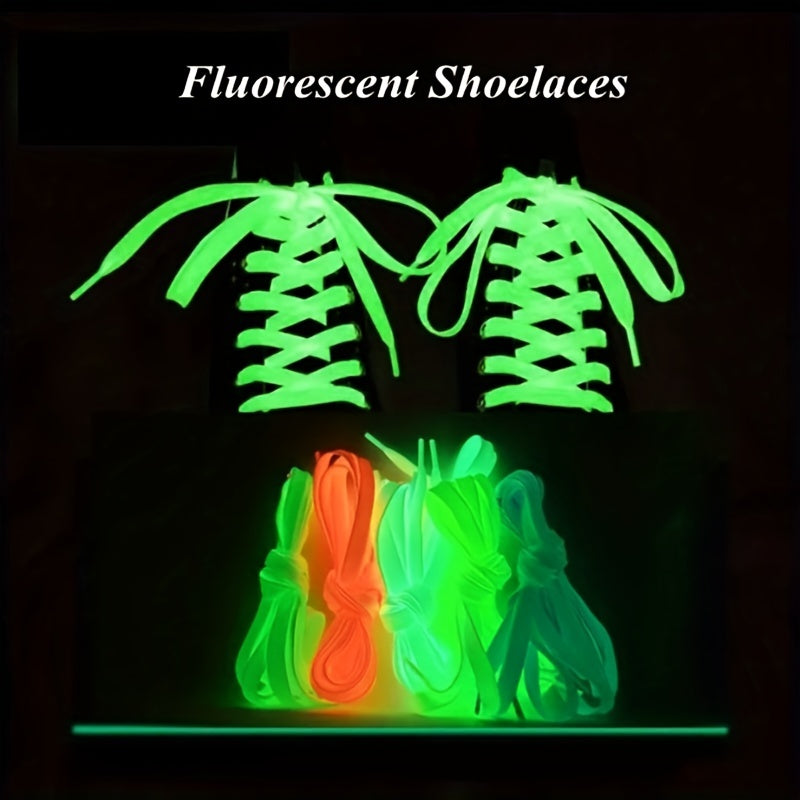 1 Pair Radiant Glow-in-the-Dark Flat Luminous Shoelaces -  Laces for Men and Women Couples Matching Accessory