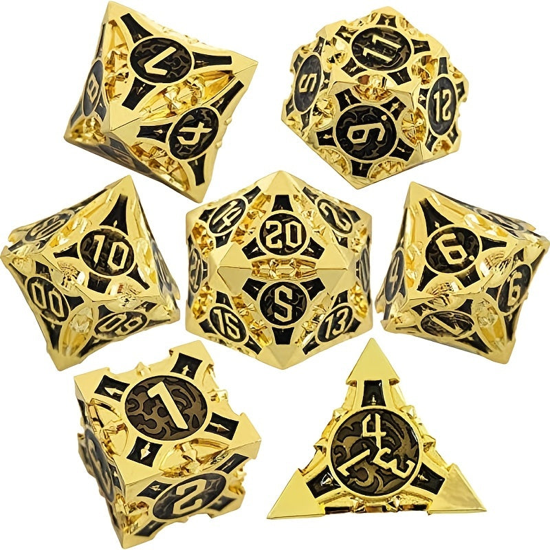 Metal Dice Set, 7 Die Metal Polyhedral Dice Set With Gift Metal Box And Golden Number For Metal Dice Set Christmas, Halloween, Thanksgiving Gift, gaming gift