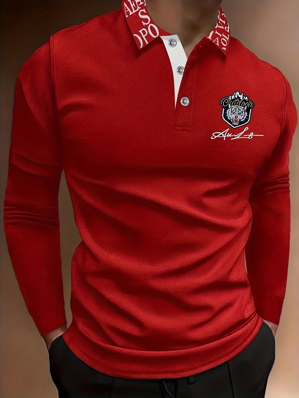 Tiger Head Anime Print Men's Casual Comfy Long Sleeve Shirt For Spring Fall, Golf Sports