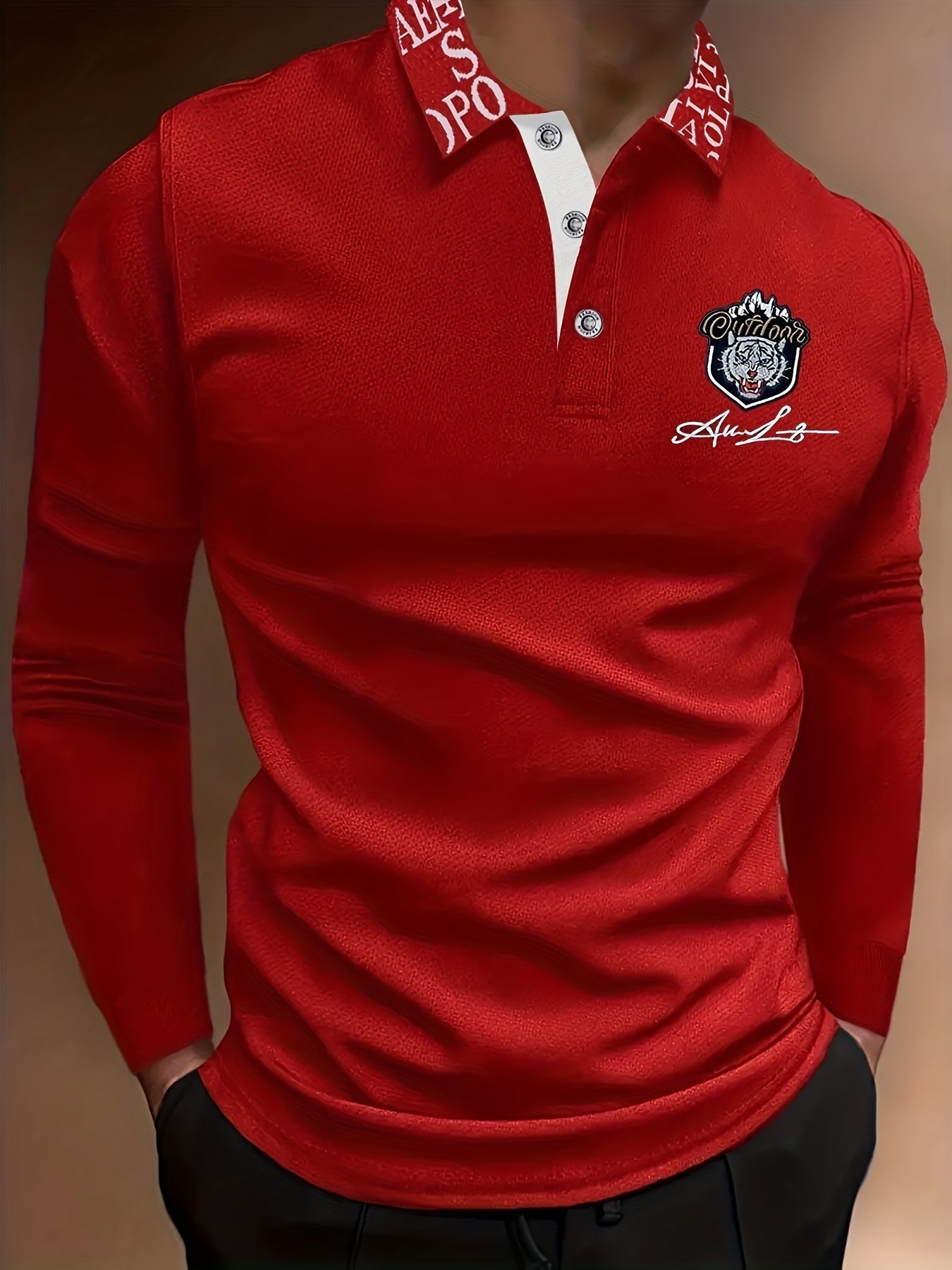 Tiger Head Anime Print Men's Casual Comfy Long Sleeve Shirt For Spring Fall, Golf Sports