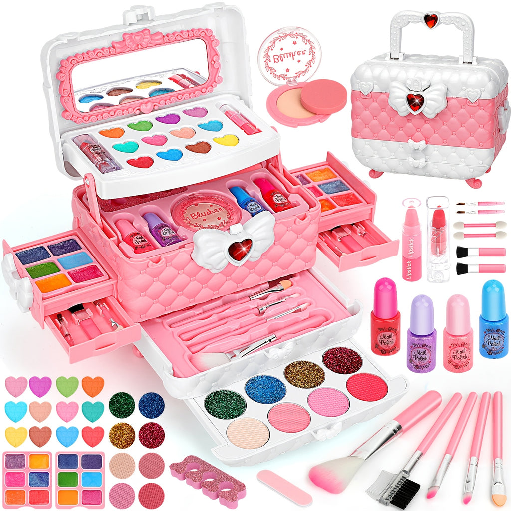 54PCS Washable Real Makeup Set for Kids, Little Girls Makeup Toys, Ideal Christmas Gifts, Toddler Toys for Halloween