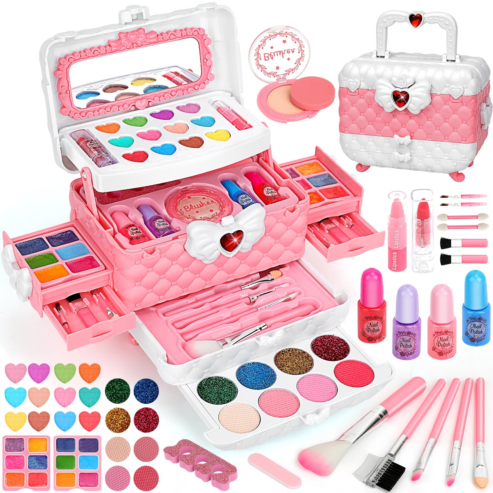 54PCS Washable Real Makeup Set for Kids, Little Girls Makeup Toys, Ideal Christmas Gifts, Toddler Toys for Halloween