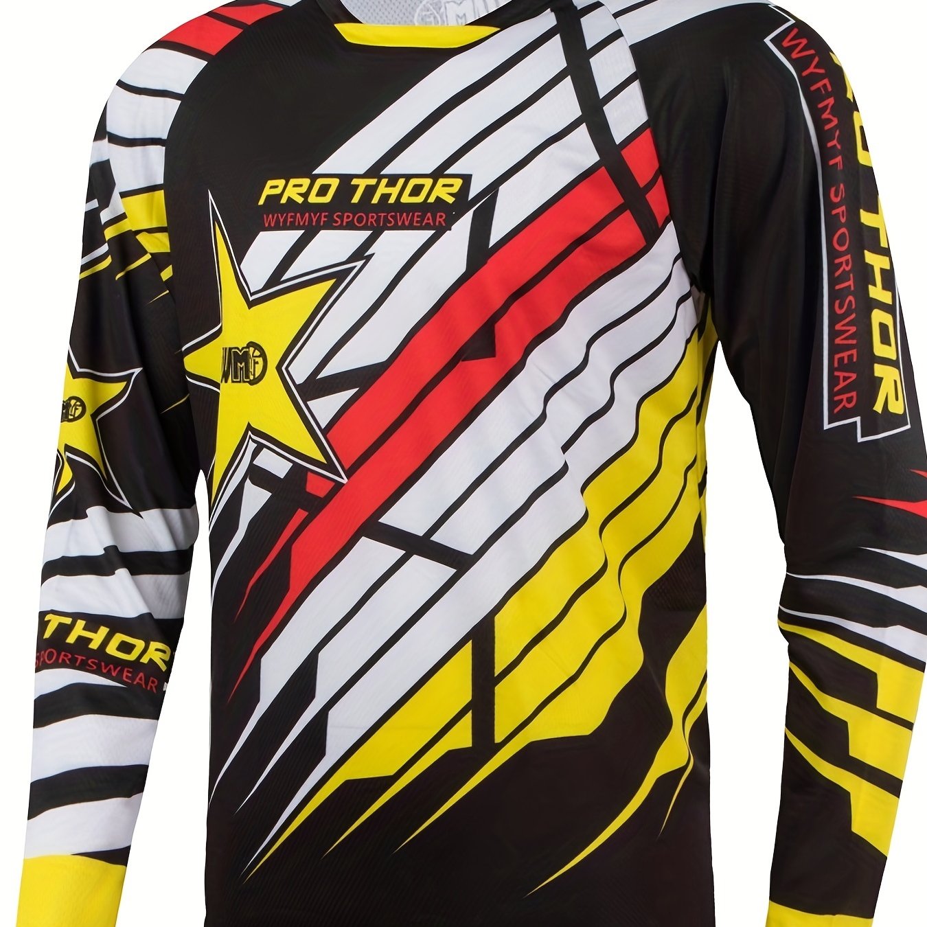 PRO THOR Men's Striped Cycling Jersey - Quick Dry, Breathable, Moisture Wicking Long Sleeve MTB Shirt for Biking and Sports - Stay Cool and Comfortable During Your Ride
