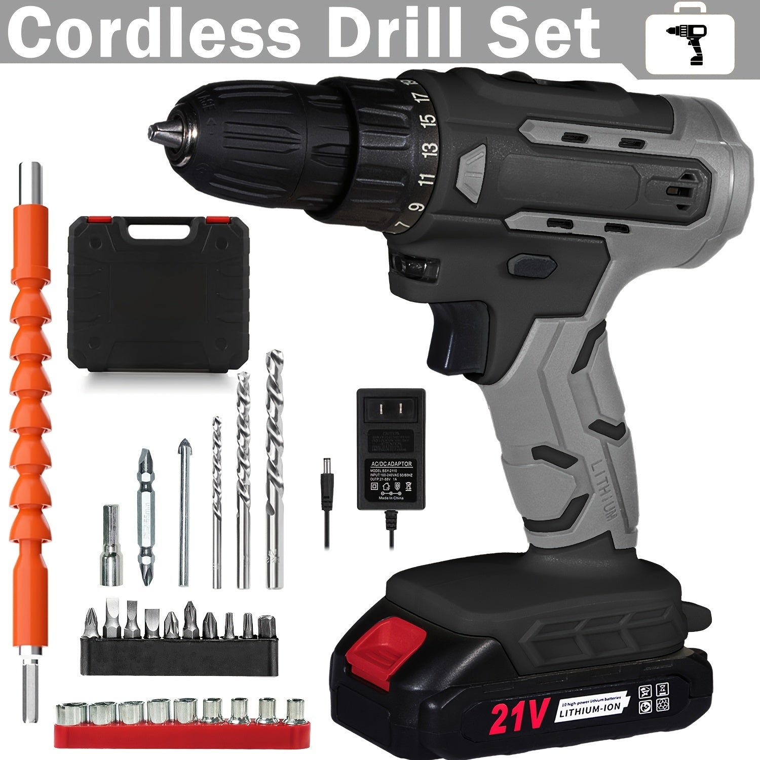 21V 4000MAH Cordless Impact Wrench and Drill Set, Brushless Power Impact Gun with Electric Drill Kit, Portable Tool Bag and Accessories for Automotive and Home Use