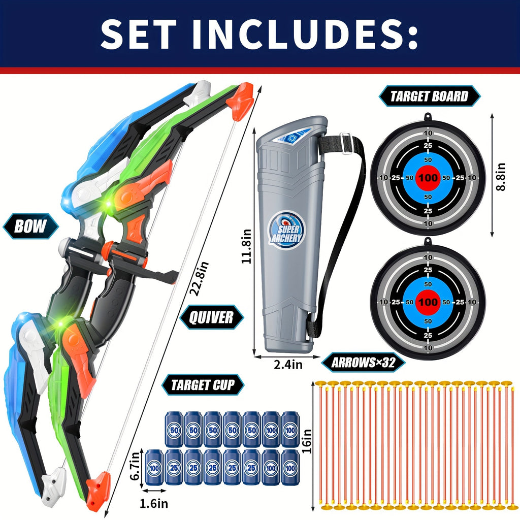 Bow And Arrow For Kids 4-8 6-8 8-12, Kids Archery Set Toys With Light-up LED Includes 32 Suction Cup Arrows, Indoor Outdoor Bow And Arrow Toys Gifts For 5 6 7 8 9 10 11 12 Year Old Boys