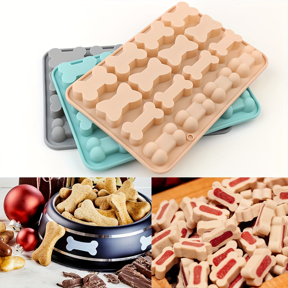 Silicone Bone Mold Set: 16 Cavity, 4 Bone Shapes, Reusable, Non-Stick, Suitable for Chocolate, Cake, Candy, Jelly, Ice, Pet Treat Toys - Christmas, Halloween, Easter, Hanukkah, Thanksgiving