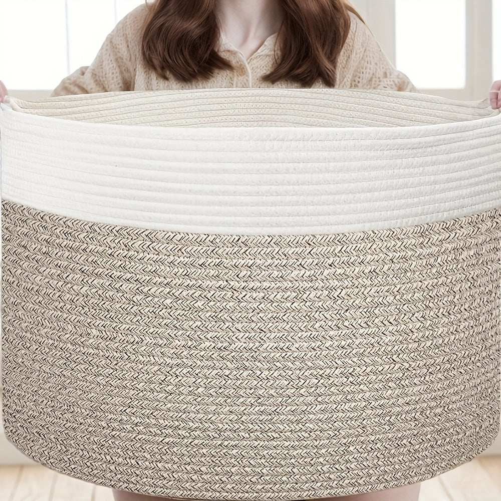 XXL Large Cotton Rope Storage Basket – Foldable Multi-Purpose Organizer for Laundry, Toys, Blankets, and Youngsters Games, Striped Design for Family Gatherings or Home Organization, Laundry Basket