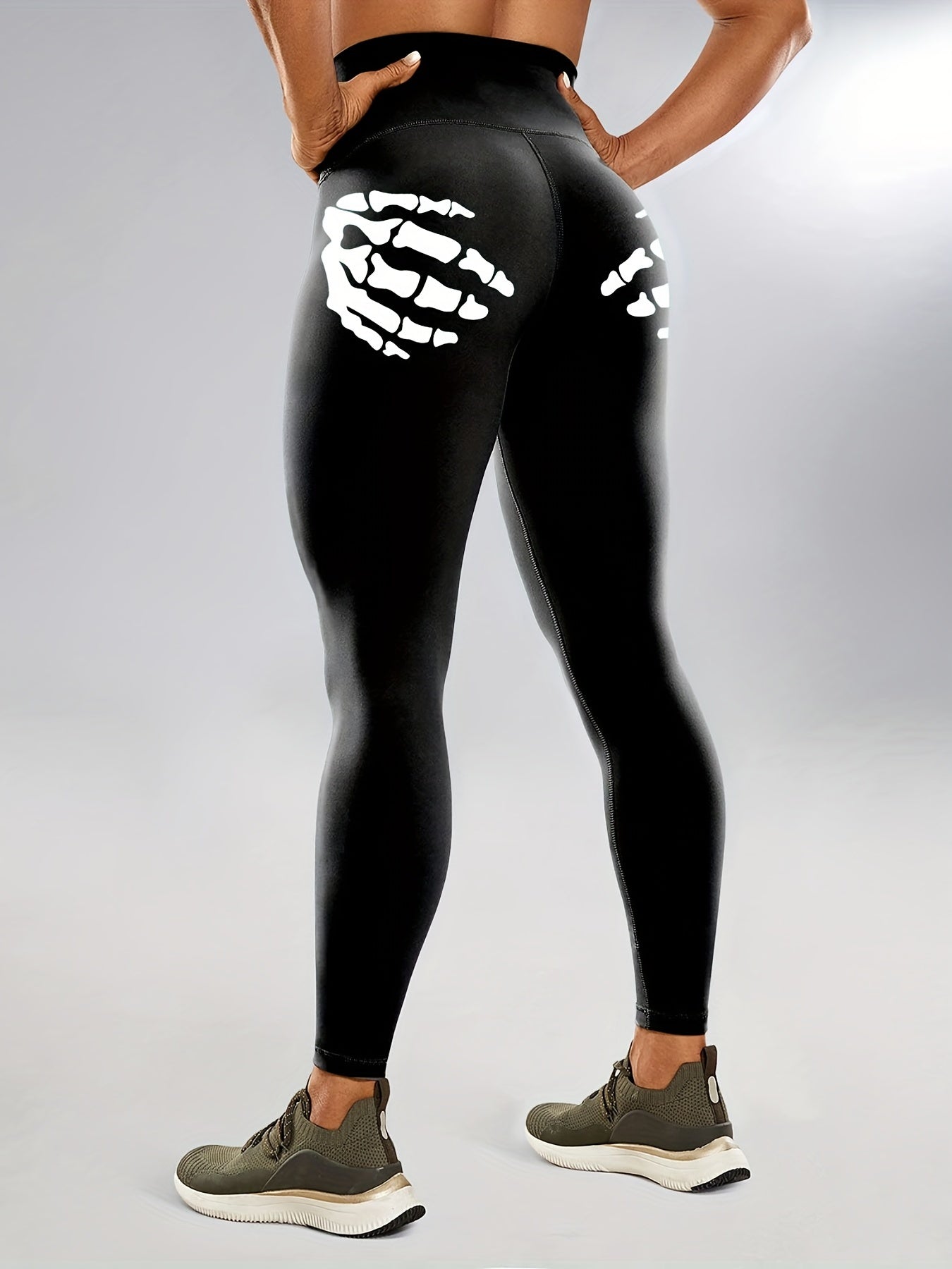 Vibrant Skeleton Hands Printed High Waist Sports Yoga Leggings