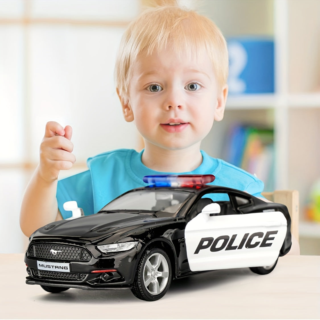 RMZCITY 1/36 Ford Mustang Police Car Model Zinc Alloy Die-Cast Pull Back Vehicles Toys As Gift (Black)