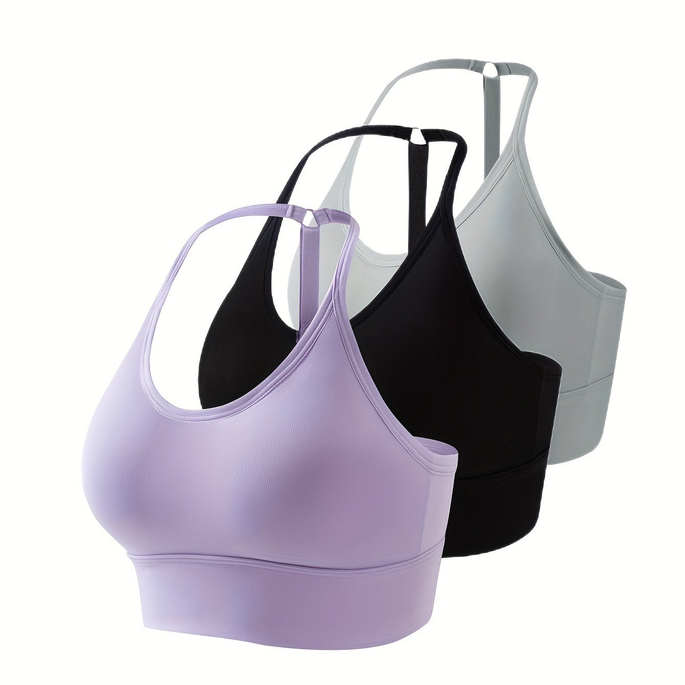3pcs Seamless Halter Sports Bras, Comfy & Breathable Sporty Fitness Bra, Women's Lingerie & Underwear