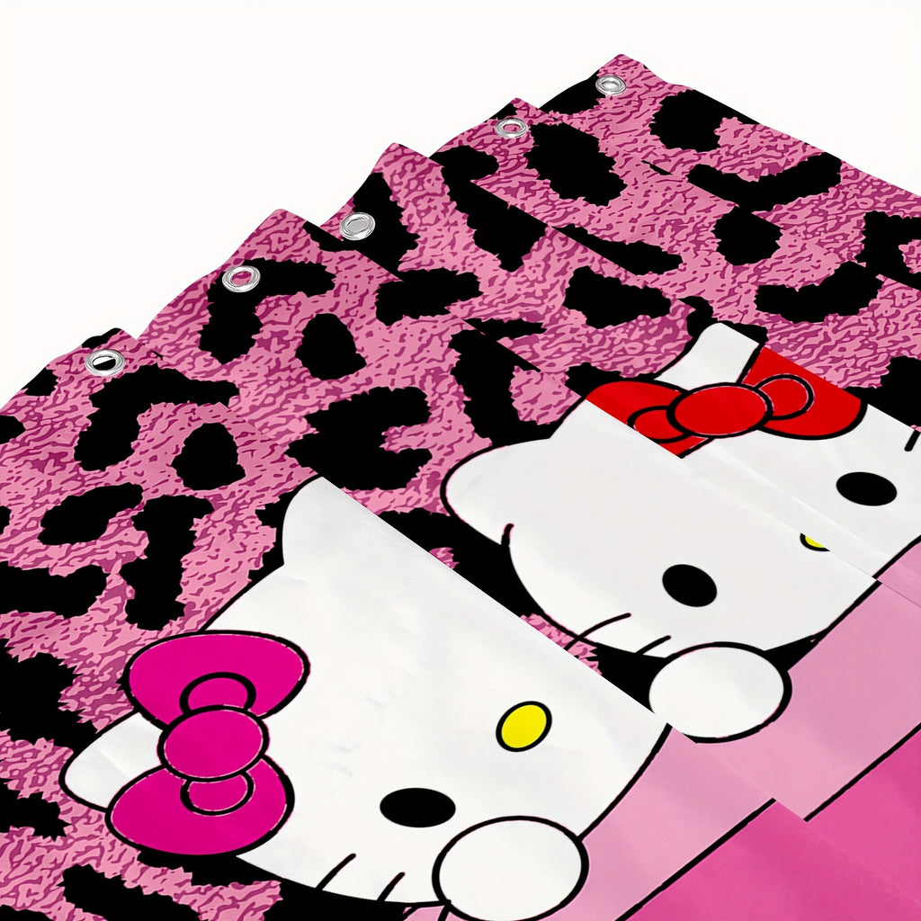 Machine Washable Sanrio Hello Kitty Bathroom Set with Stain Resistant Polyester, Knit Weave Style, Eyelet Hooks, Artsy Animal Theme Decor, Slip-Resistant Rugs and Bath Ensemble