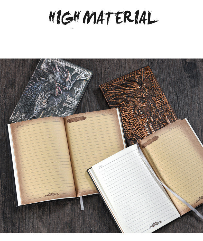 AOXUNDIY Embossed Dragon Journal Notebook, Animal Theme Plain Ruling Writing Pad with 3D Metal Dinosaur Design, Dinosaur Room Decor