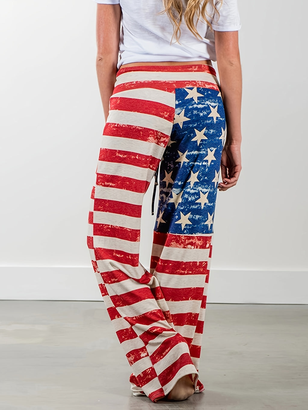 [American Flag Print Pants] Loose Fit Men's Casual American Flag Print Wide Leg Pants | Drawstring Waist, All-Season Comfort, Casual Weekend Attire, Starpattern Pants, American Flag Accessories