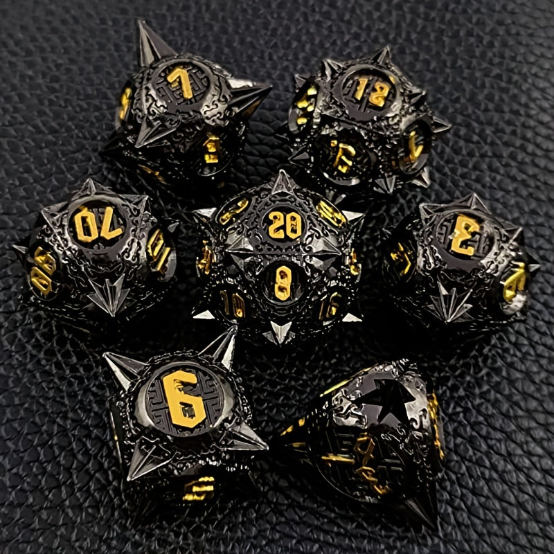 Sharp Metal Meteor Dice Set - Large & Bold Gaming Dice for Dungeons & Dragons - Solid, Weighted, and Aesthetically Pleasing - Complete with D20, D12, D10, D8, D6, D4