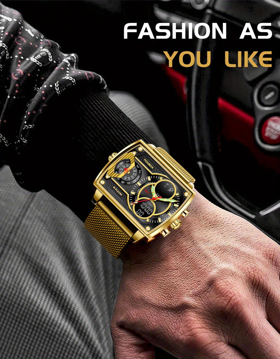 LIGE Men Watch FOXBOX Fashion Square Watch Sports Double Display Watch, Ideal Choice For Gifts