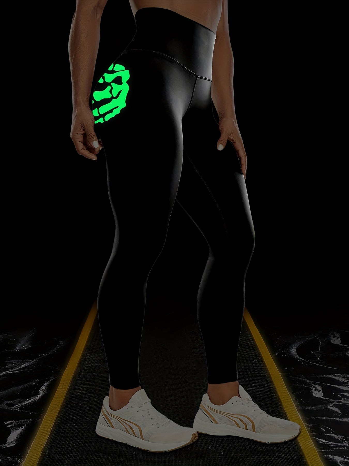 Vibrant Skeleton Hands Printed High Waist Sports Yoga Leggings