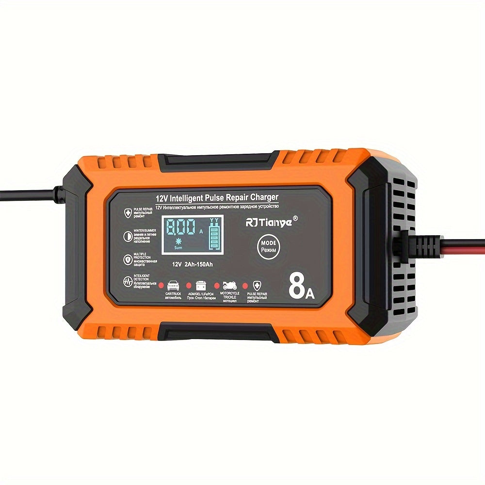 [Smart Car Charger] 12V 8A Smart Trickle Charger, American Plug Car Battery Charger | for Automotive Lead Acid and Lithium Iron Batteries