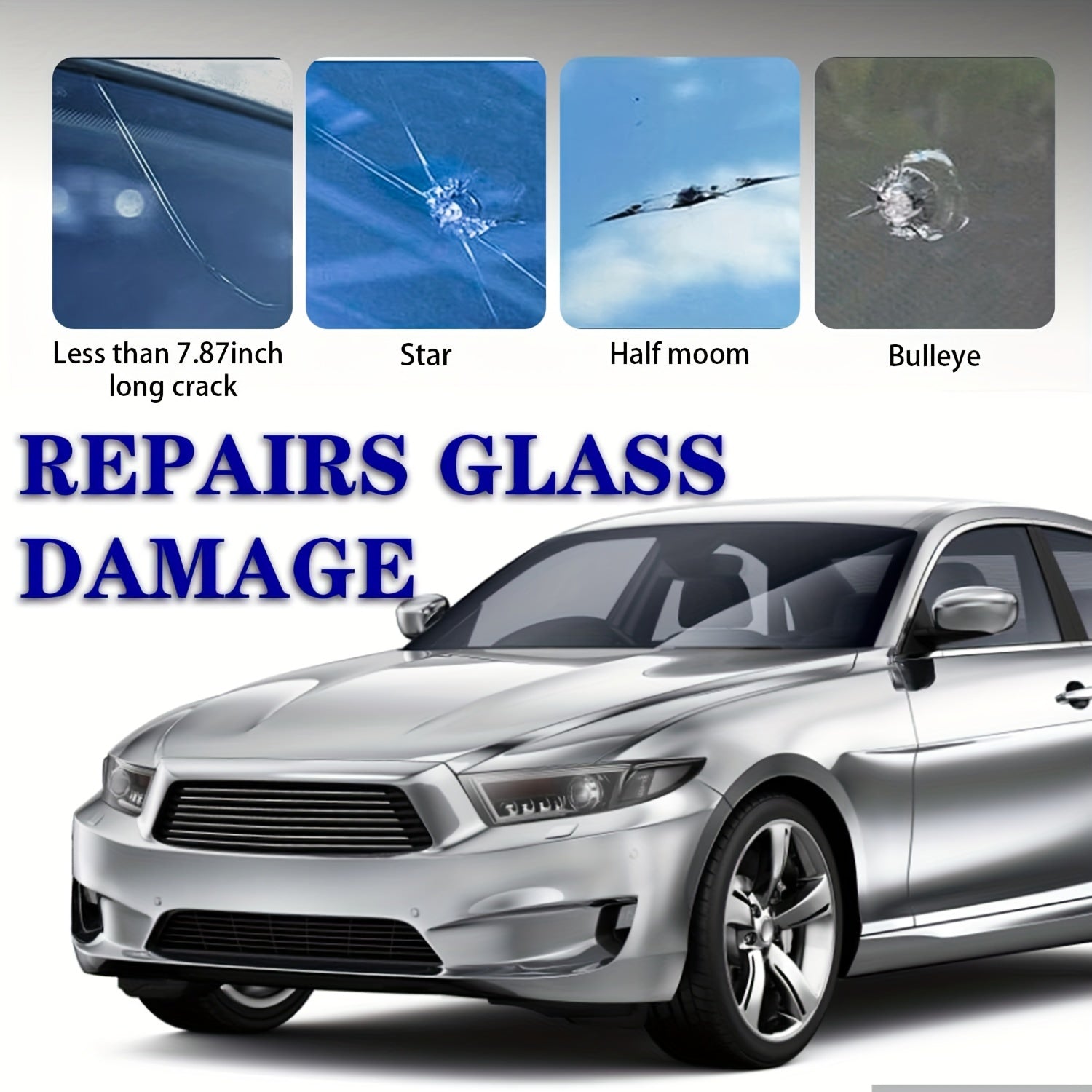 Windshield Repair Kit, Cracks Gone Glass Kit Automotive Windscreen Tool for Fixing Chips, and Star Shaped Crack, Nano Fluid Fille