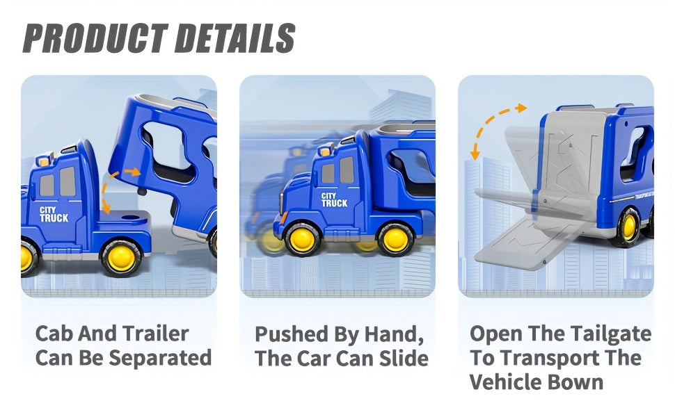 Toys Trucks Cars for Boys, 5in 1 City Truck Car Toys for 3 4 5 Years Old Boys Girls Kids Birthday Gifts, Boy Toys Car Trucks Vehicles Friction Power Toys with Light Sound