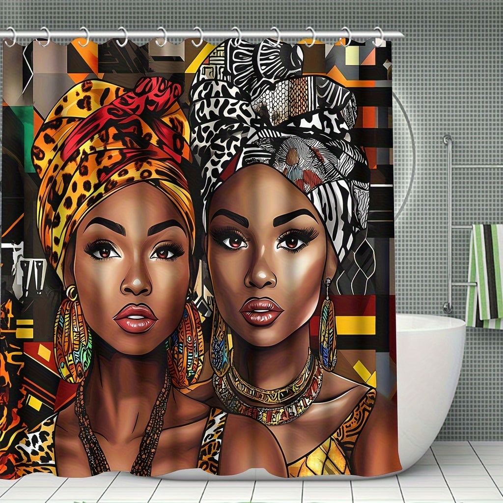 4pcs/1pc African American Woman Shower Curtain Set, Bathroom Curtain With Hooks, Non-Slip Rugs, Toilet U-Shape Mat, Seat Cover, Machine Washable Bathroom Decoration Accessories, African Theme Black Shower Curtain Gift For Wom