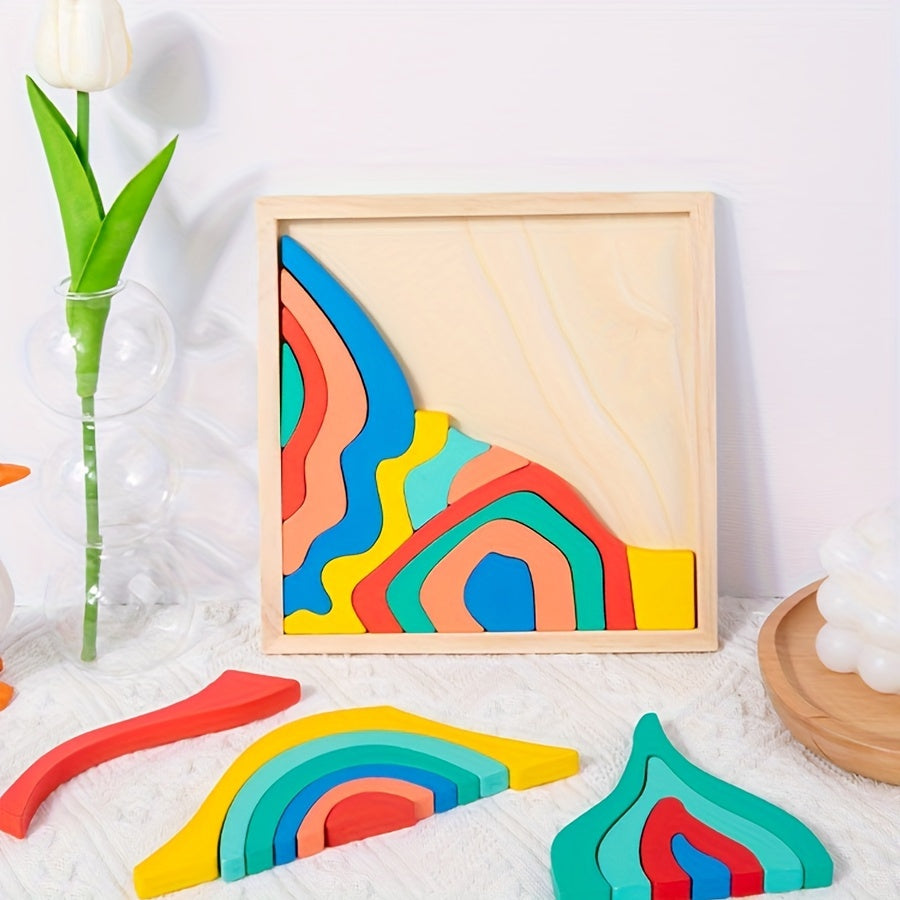 Four Creative Elements for Children: Wooden Boys and Girls, Early Education Rainbow Assembly, Building Blocks, Children's Fun Shapes, Colors, Cognitive Abilities, Puzzle Puzzle, Stacking Music Toys, Festival Gifts