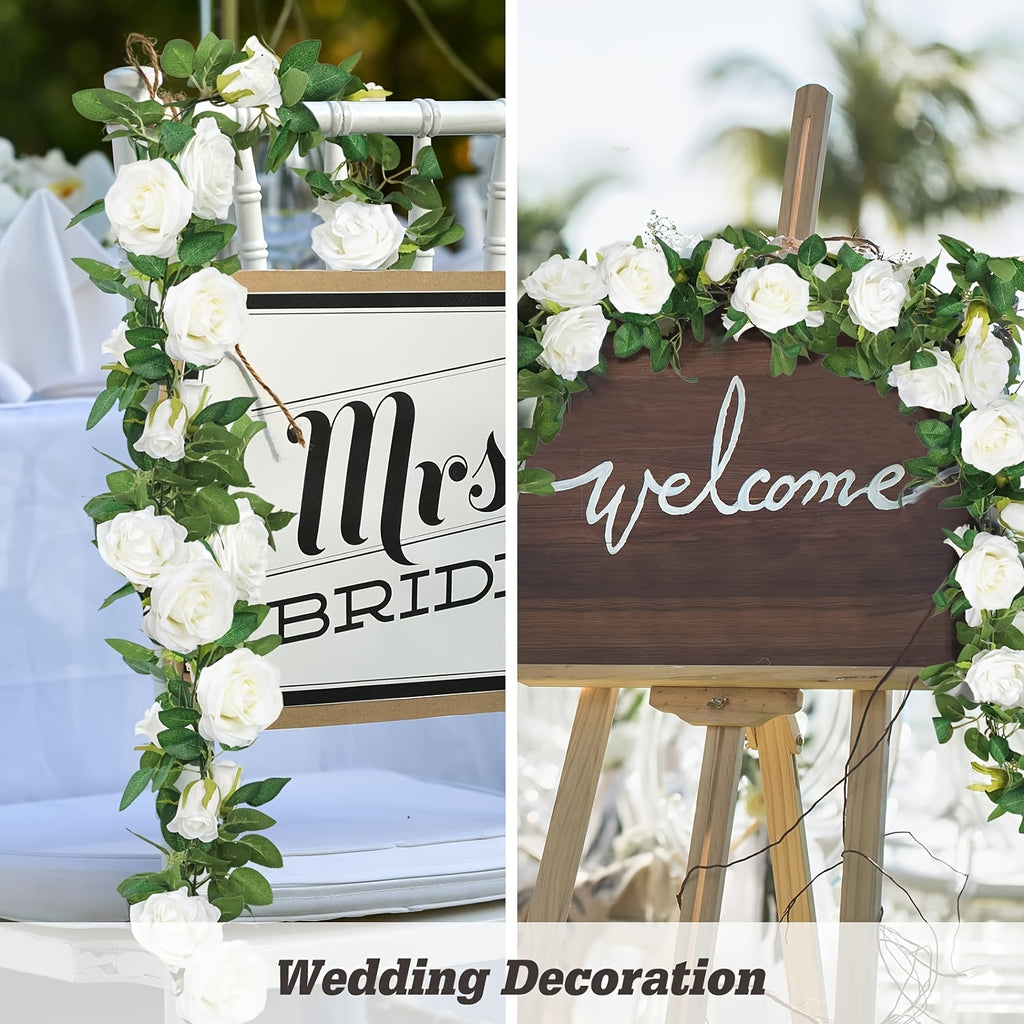 1pc, 78.7inch Luxurious Artificial Floral Garland - Garlands with White Rose, Silk Flowers, Fake Vines, Hanging Decor for Wedding Arch, Garden Background, Engagement Ceremony, Reception, Party, and Home Decor