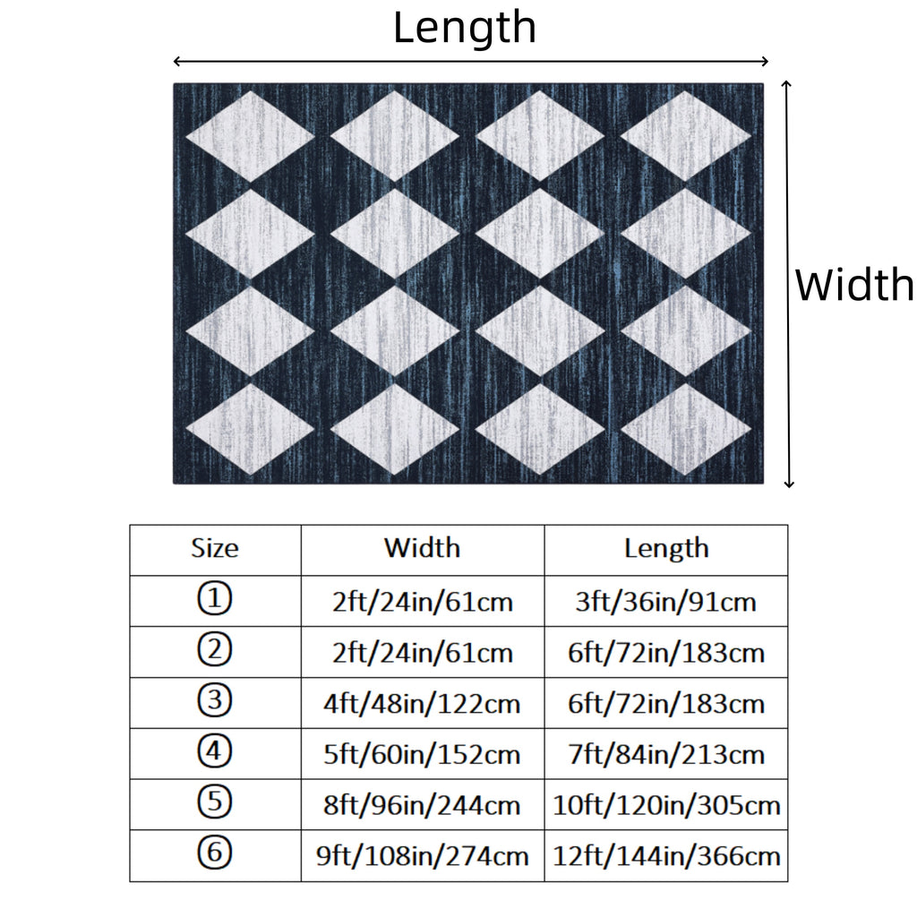 1 pc Geometric Living Room Rugs Modern Trellis Carpet Washable Rugs Distressed Bedroom Rug Large Area Rug Moroccan Office Rug Meline Checkered Rug, Dark Blue