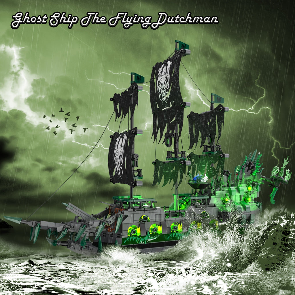 Pirate Ship Building Toys - Building Sets with Lights, Ghost Ship Flying Dutchman Model, 40001 Toy Boat for Halloween and Christmas Gift