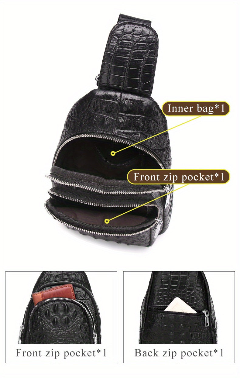 SCHLATUM Men and Women's Genuine Leather Crocodile Pattern Crossbody Bag - Large Capacity, Multifunctional for Travel, Sports & Camping