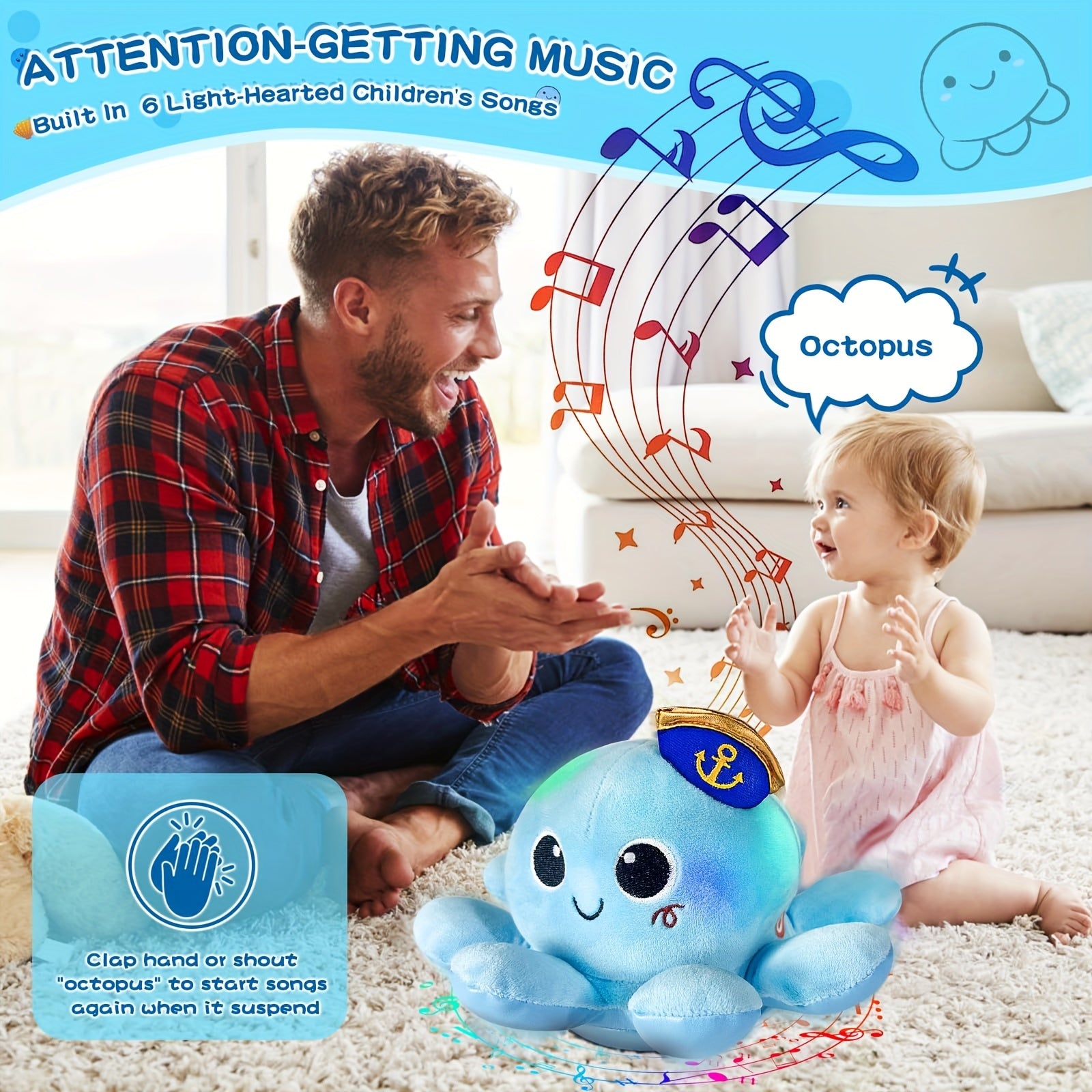 Baby Infant Crawling Walking Toys, Tummy Time Plush Octopus Toy Gifts 3 4 5 6 7 8 11 12 Babies Walker Boy Girl 3-6 6-12 Learning 9-12 12-18 Toddler 36 Months Old Music Development Birthday Gift